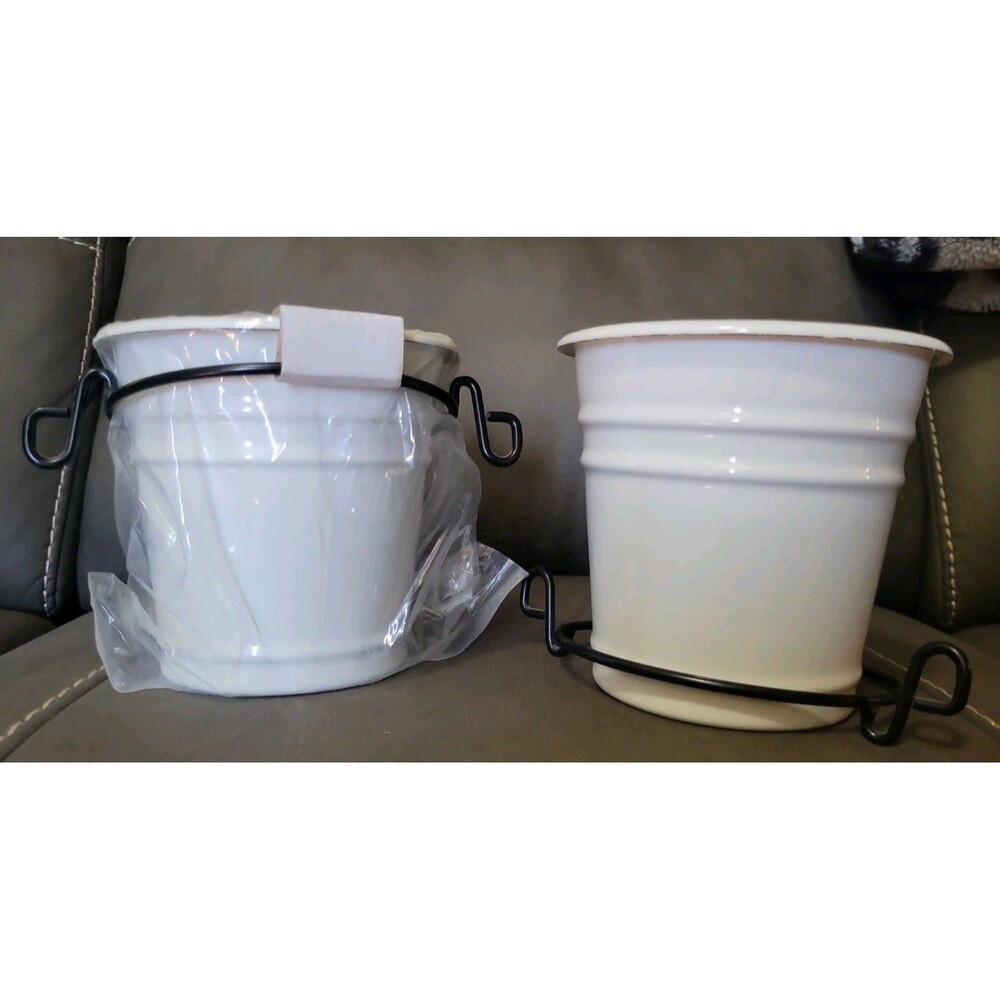 IKEA Fintorp Enamal Hanging Buckets -  White w/ Black Handles - Discontinued